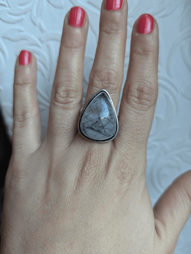 Tourmaline in quartz ring size N UK 8 us 