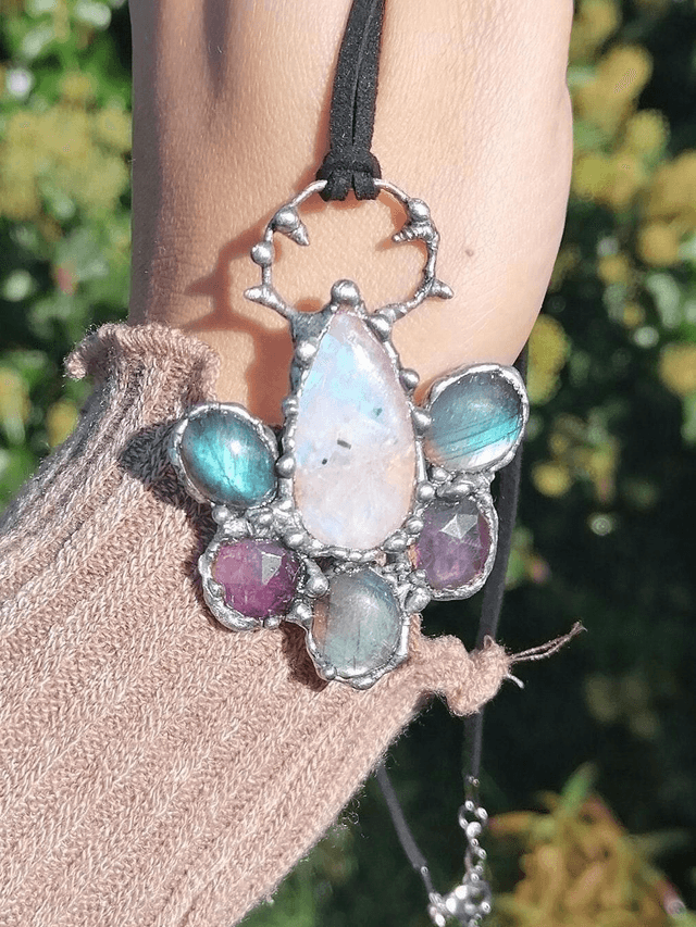 Statement  gift labradorite , rainbow moonstone, amethyst 