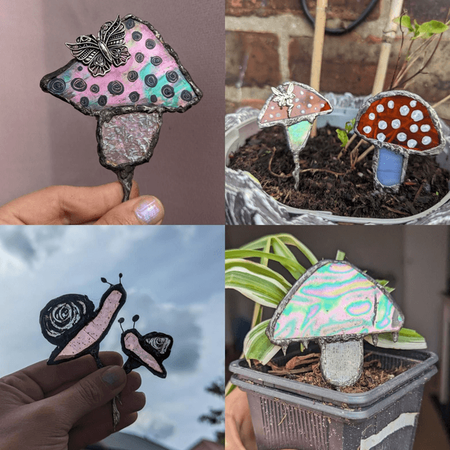 Mushroom pot decor gift suncatcher, snail decor , gift, handmade suncatcher 